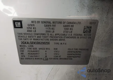 2013 GMC Terrain Sle-2 z USA, uszkodzony, nr VIN 2GKALSEK5D6298256